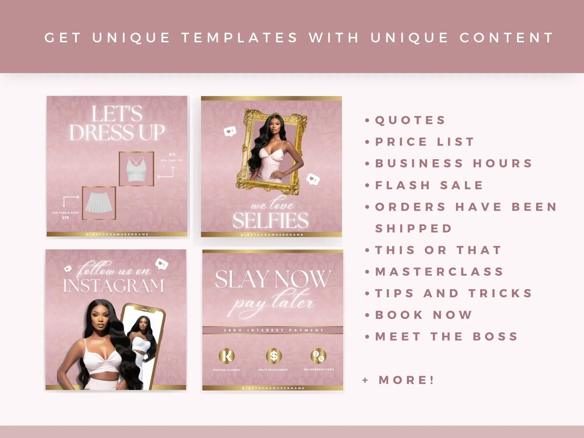 30 Rose Gold Fashion Instagram Kit unique templates