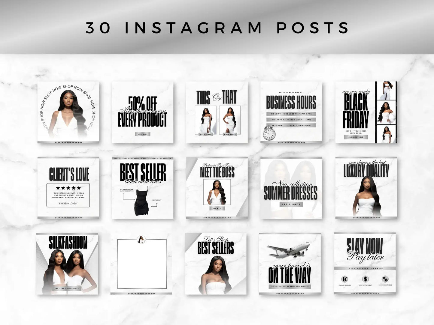 30 Silver & White Fashion Instagram Kit instagram posts