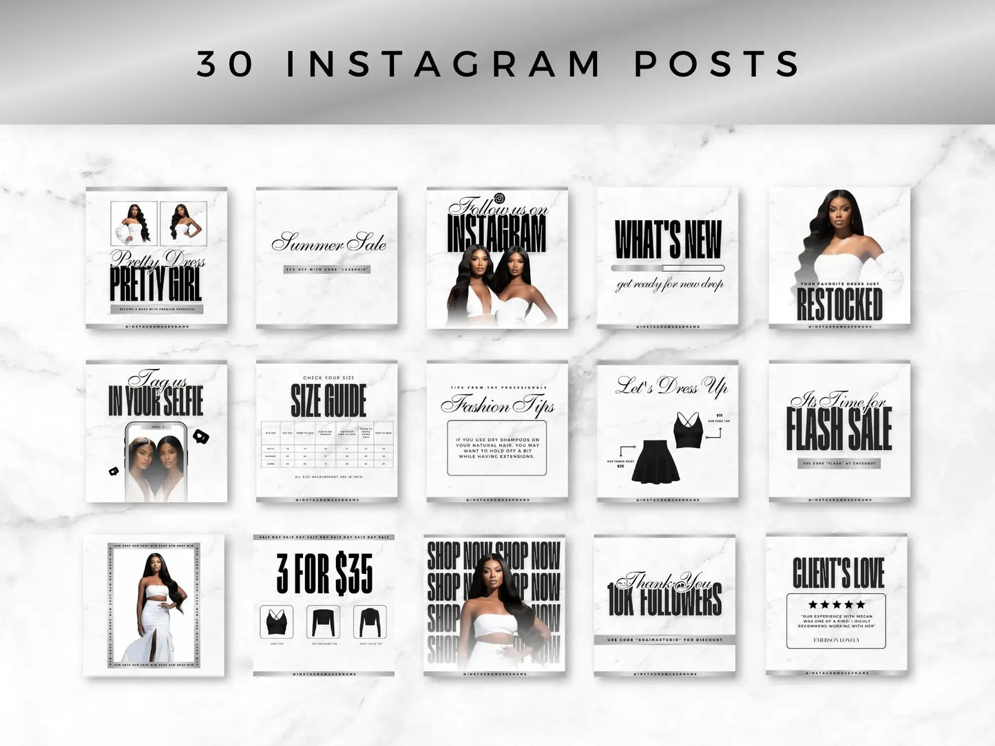 30 Silver & White Fashion Instagram Kit instagram posts