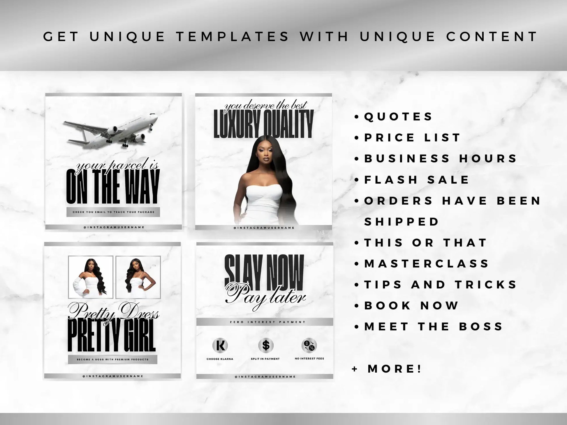 30 Silver & White Fashion Instagram Kit unique templates