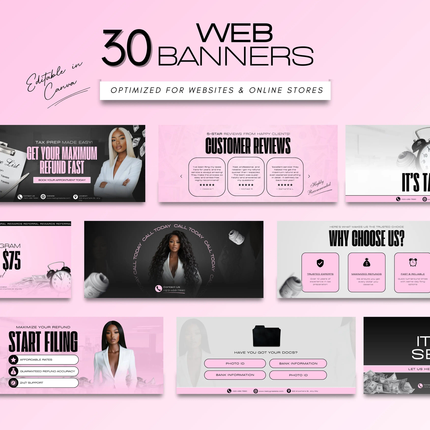 60 Pink Glam Tax Prep Banners | Modern Accountant Marketing Templates