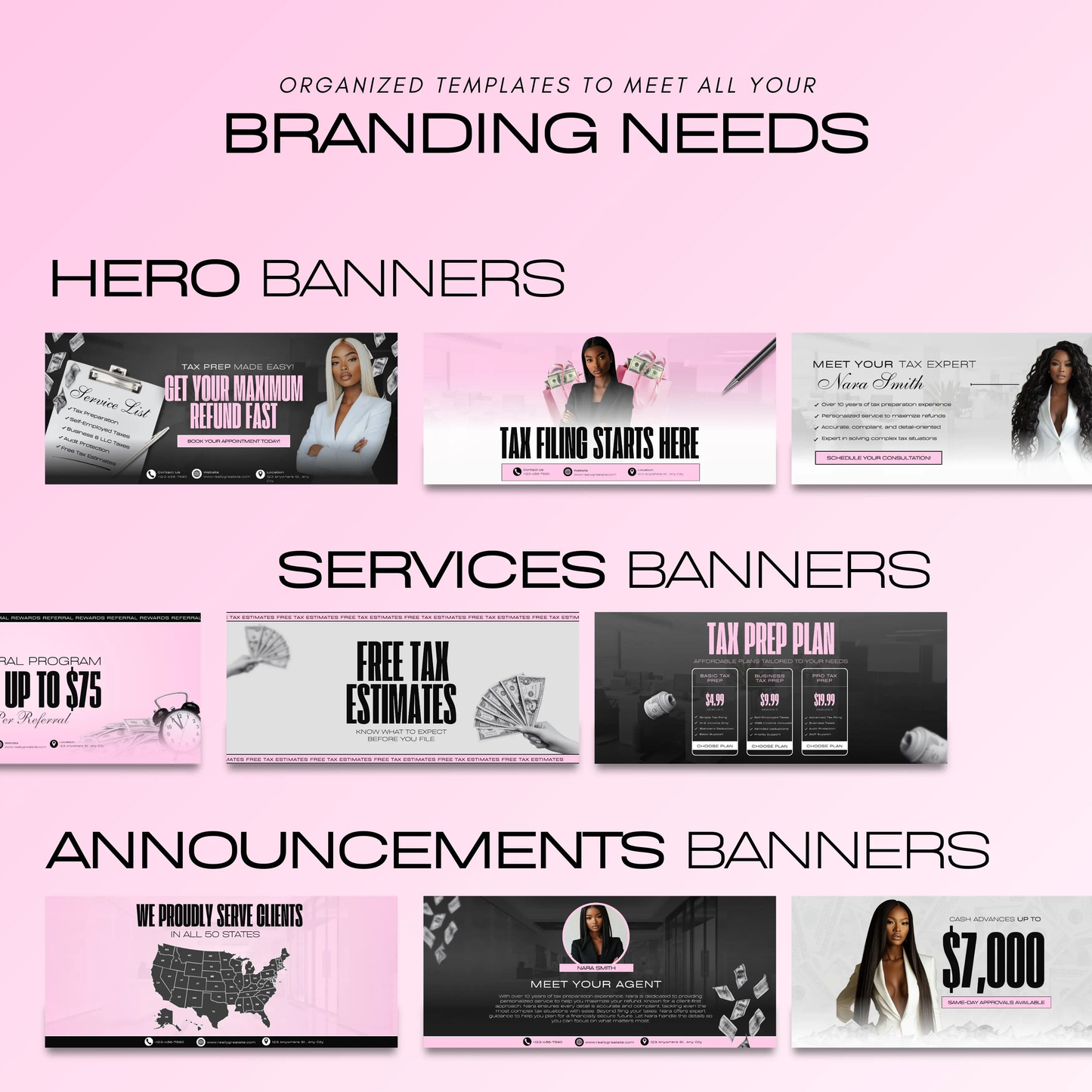 60 Pink Glam Tax Prep Banners | Modern Accountant Marketing Templates