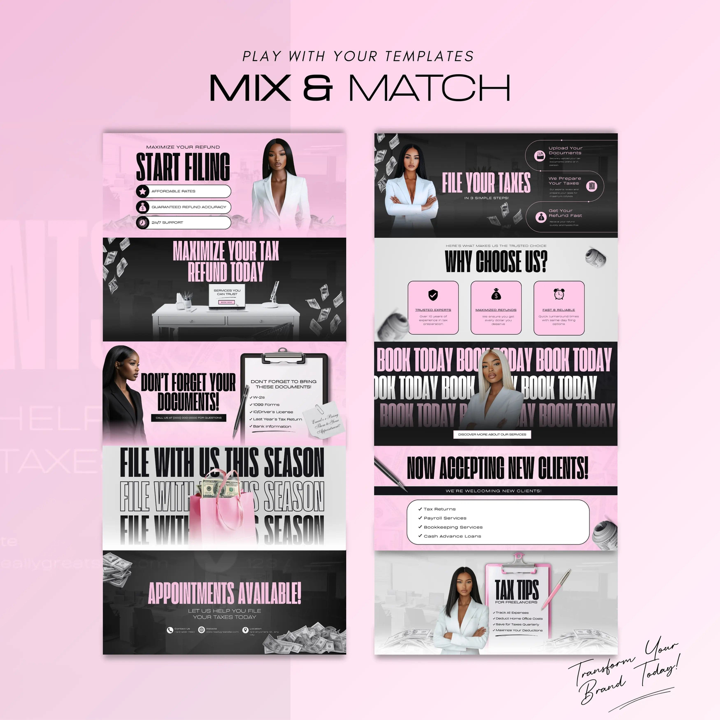 60 Pink Glam Tax Prep Banners | Modern Accountant Marketing Templates