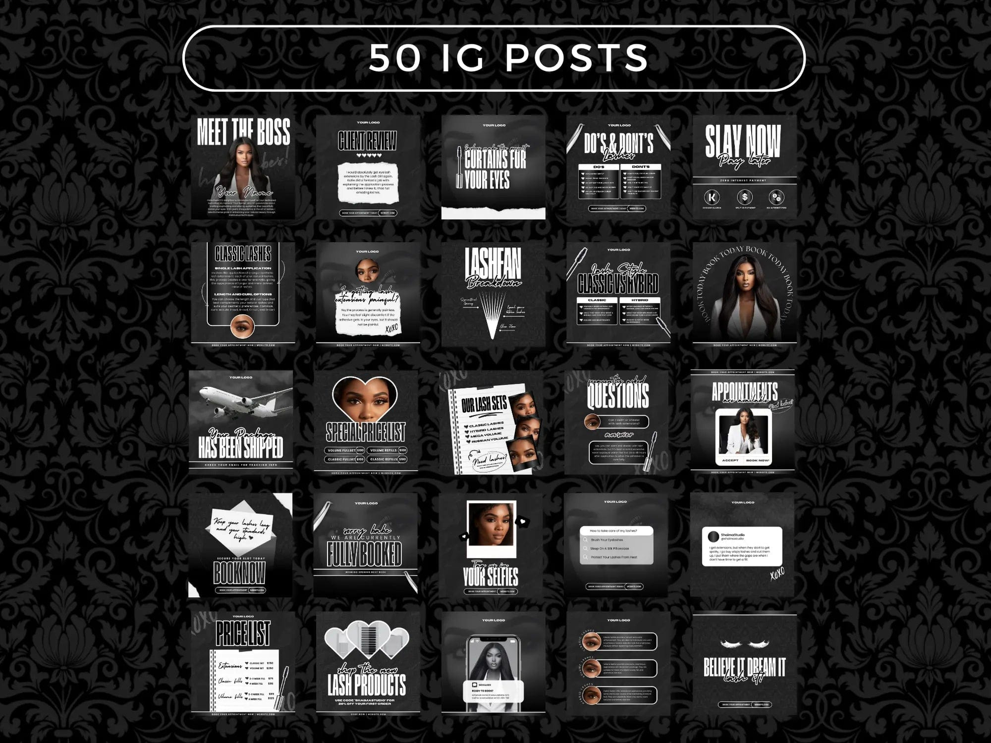 Black & White Lash Tech Instagram Kit - Shaima Studio