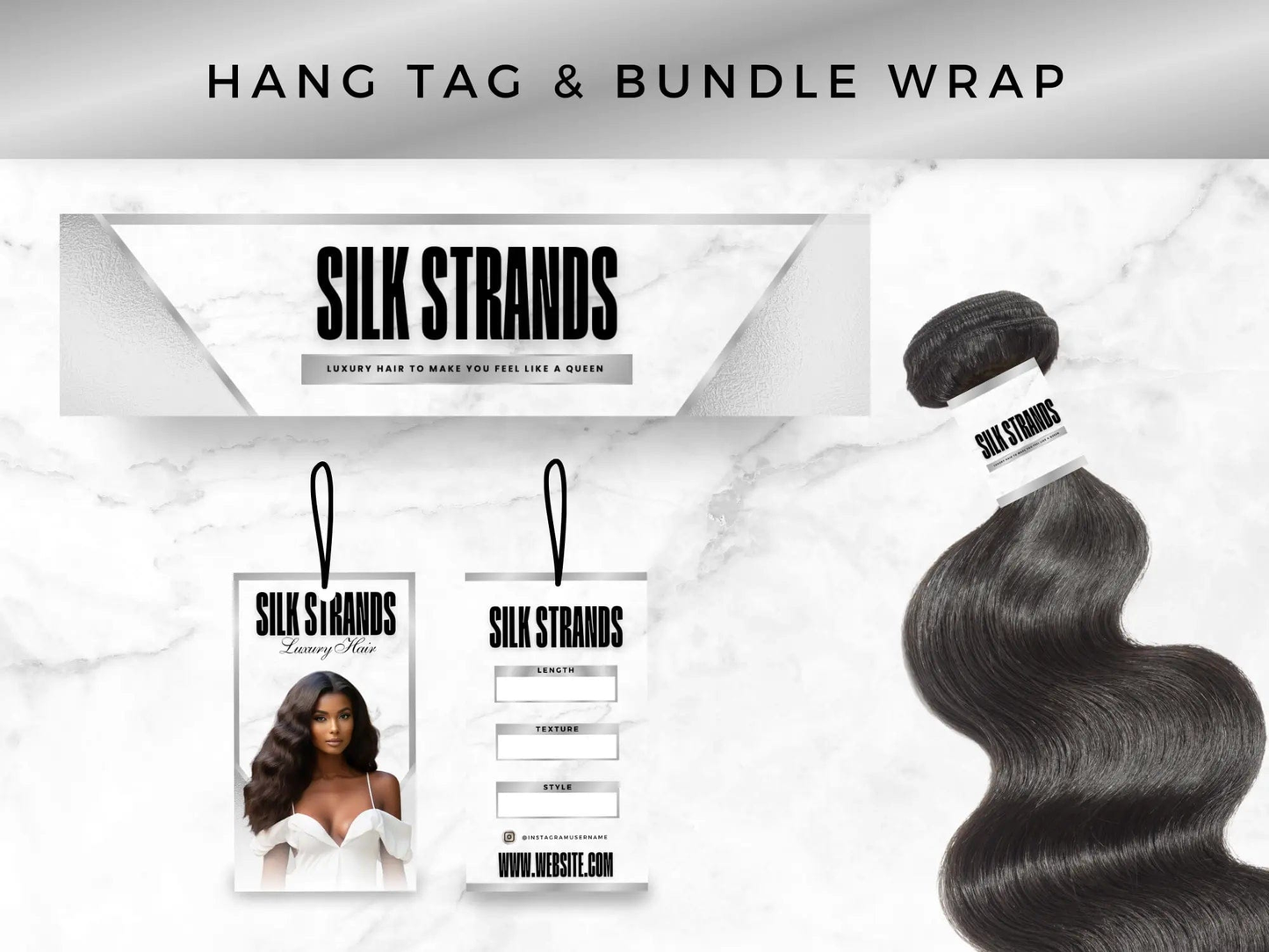 Silver & White Luxury Hair Branding Kit - Shaima Studio