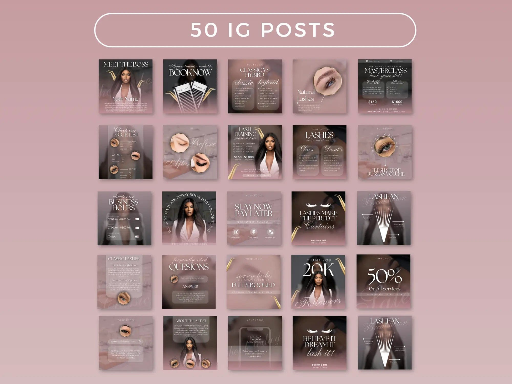 Gold & Pink Lash Tech Instagram Kit - Shaima Studio