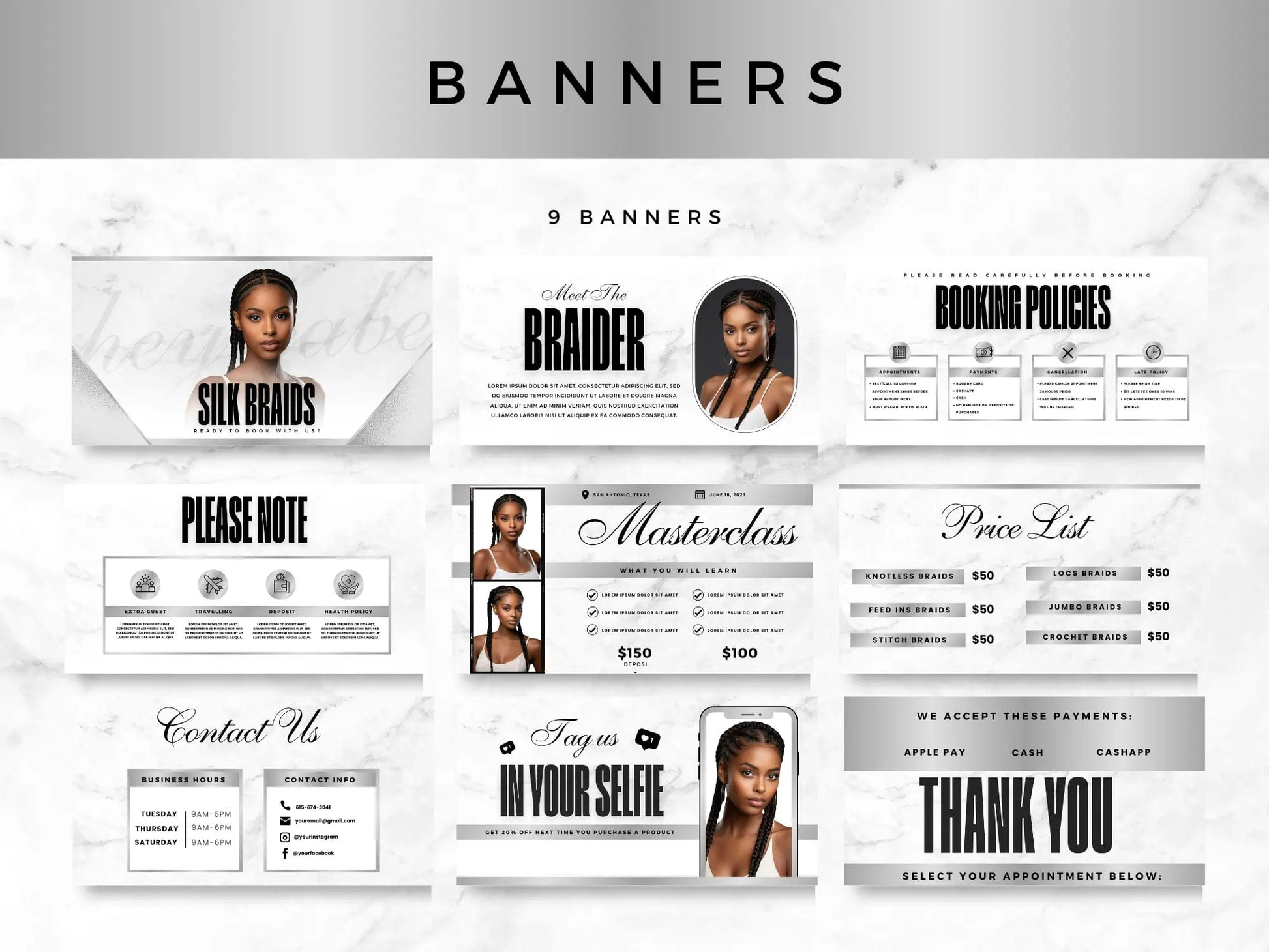 Silver & White Braiding Acuity Scheduling Site - Shaima Studio