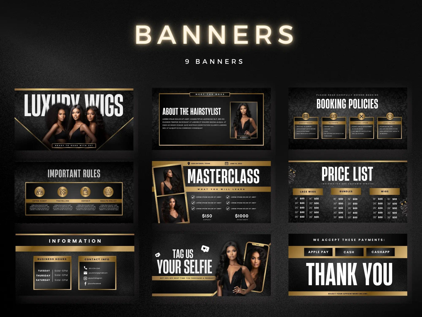 Gold & Black Hair Acuity Scheduling Site - Shaima Studio