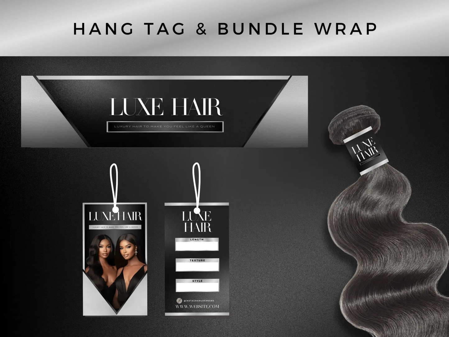 Black & Silver Luxury Hair Branding Kit - Shaima Studio