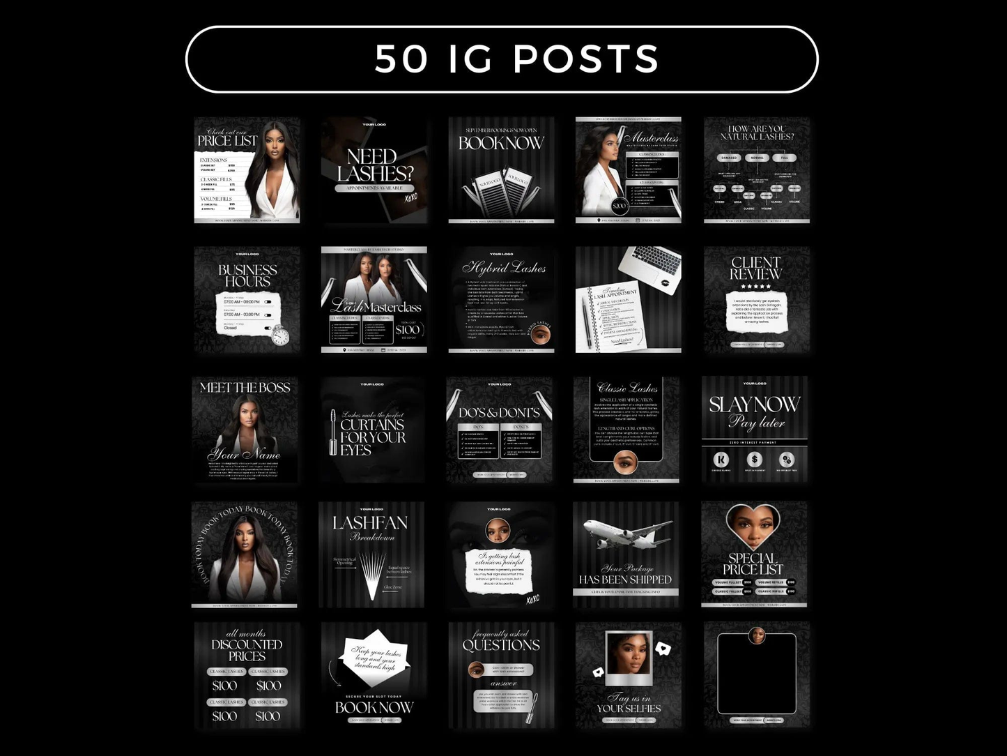 Black & Silver Lash Tech Instagram Kit - Shaima Studio