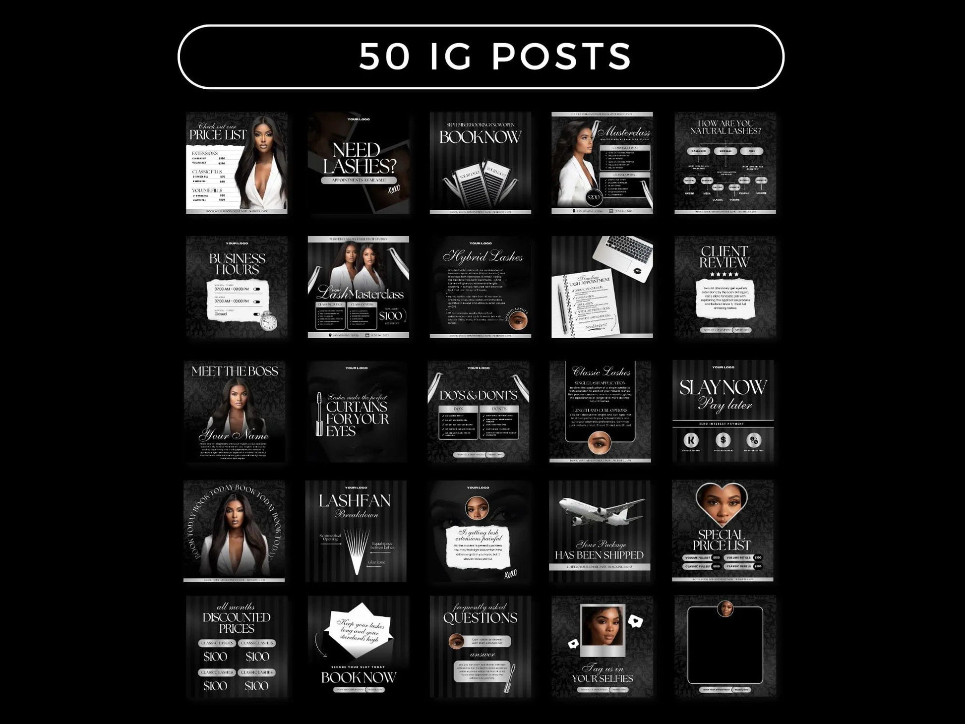 Black & Silver Lash Tech Instagram Kit - Shaima Studio