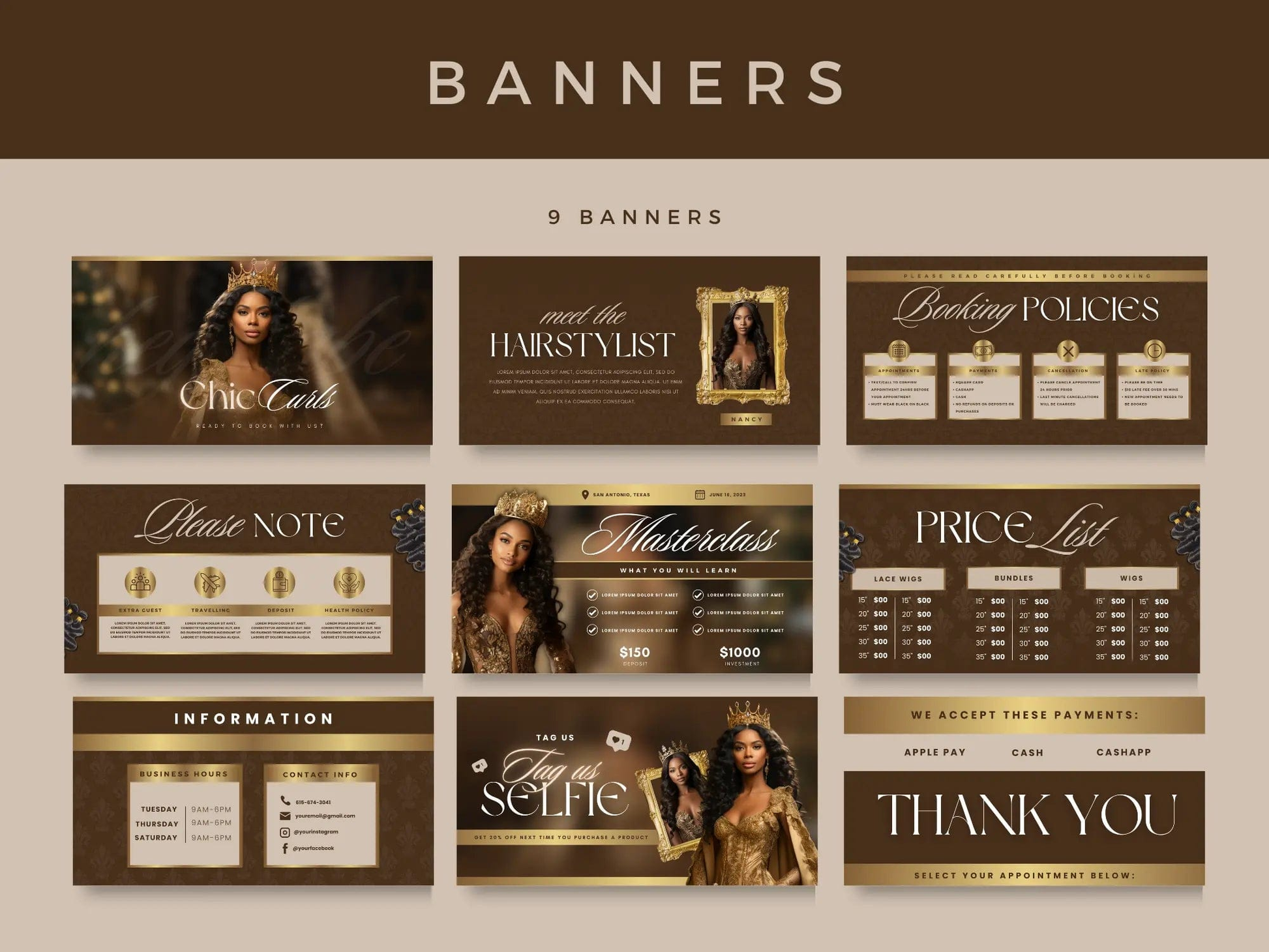 Gold & Brown Hair Acuity Scheduling Site - Shaima Studio