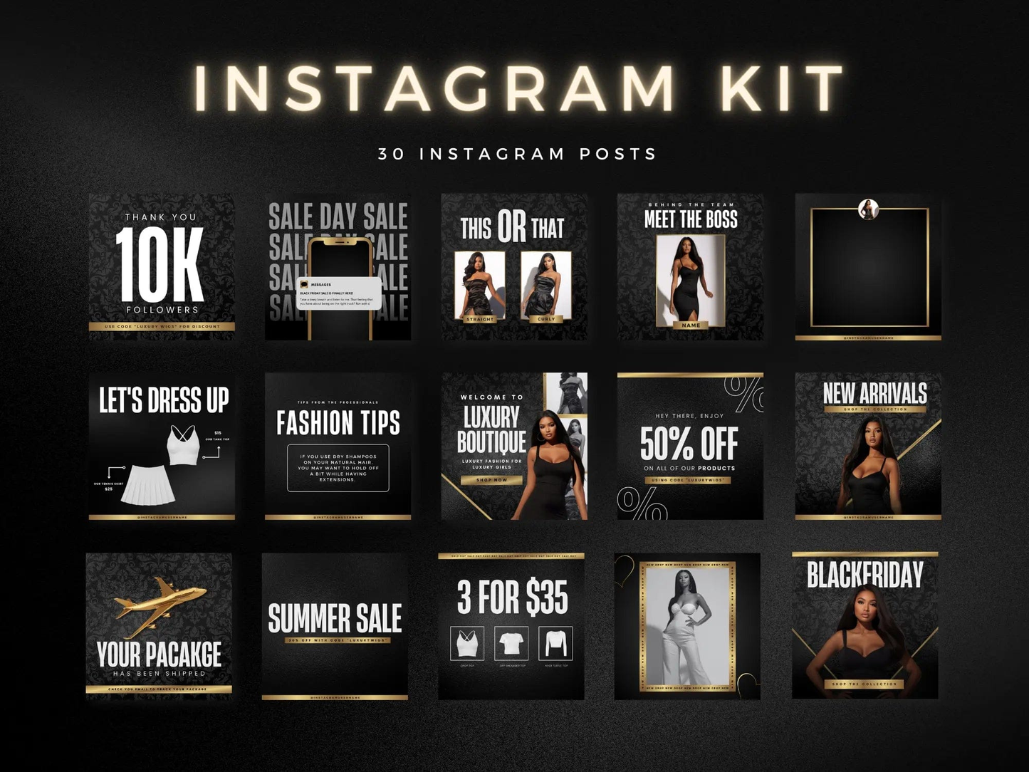 30 Gold & Black Fashion Instagram Kit - Shaima Studio
