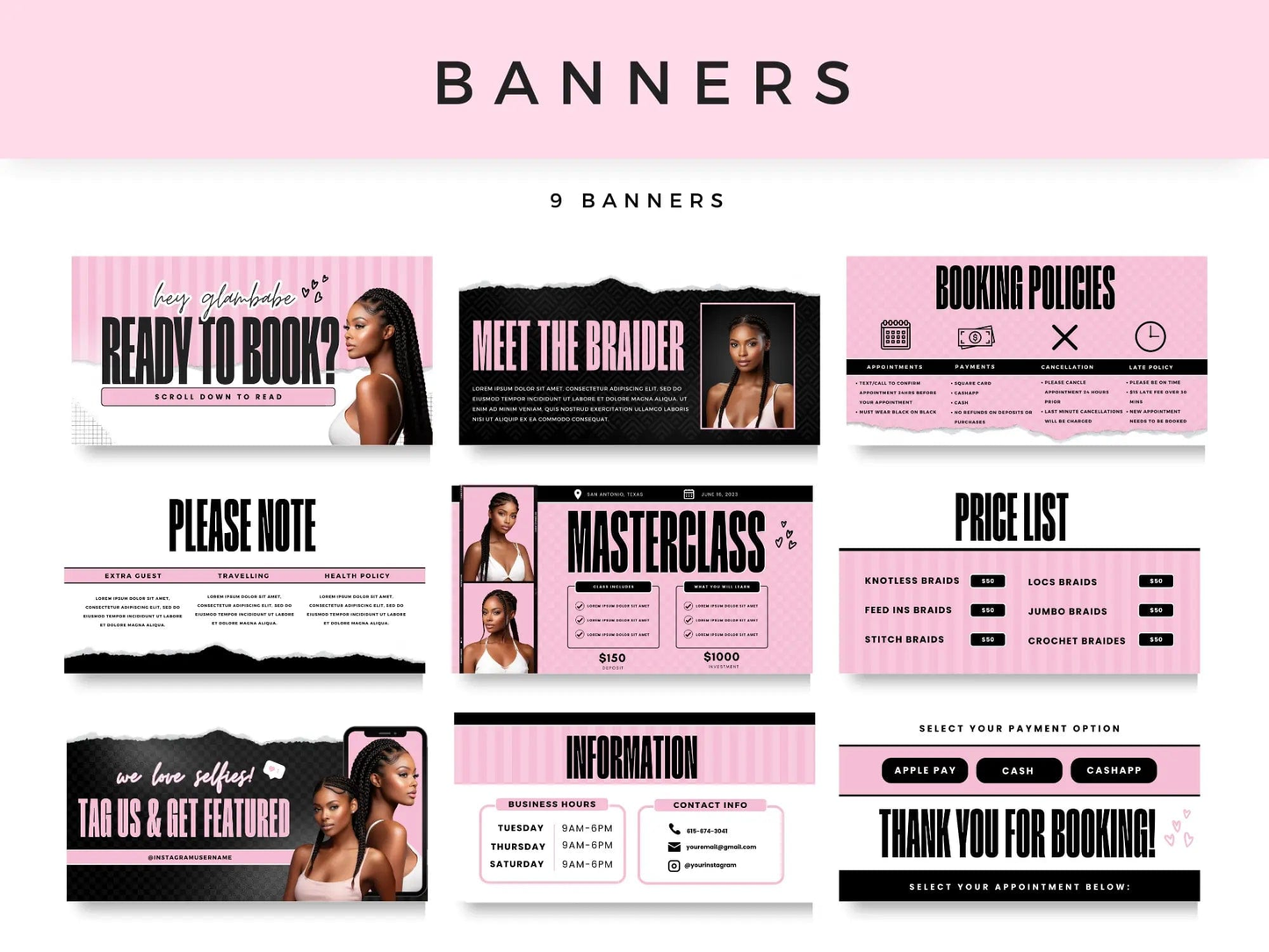 Pink Braiding Acuity Scheduling Site - Shaima Studio