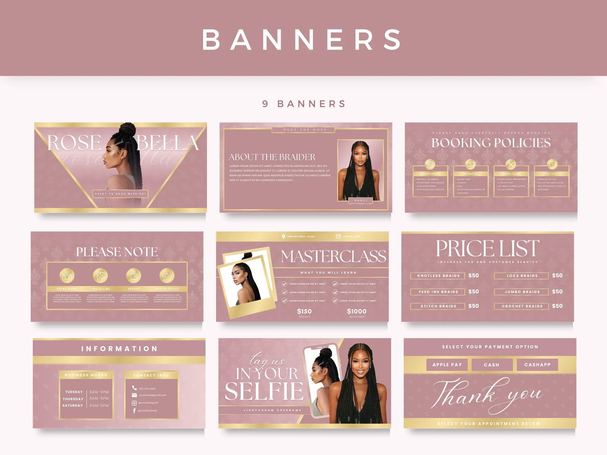 Rose Gold Braiding Acuity Scheduling Site - Shaima Studio