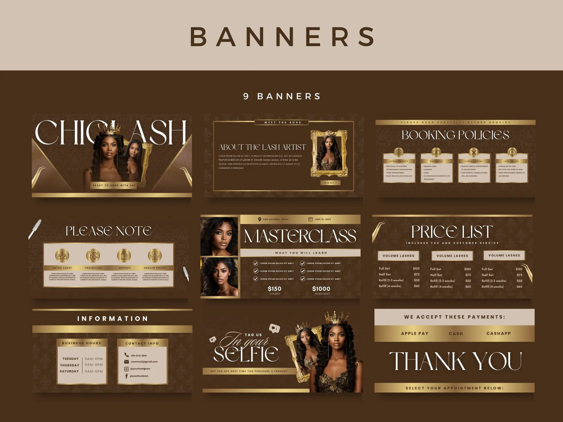 Brown & Gold Lash Tech Acuity Scheduling Site - Shaima Studio