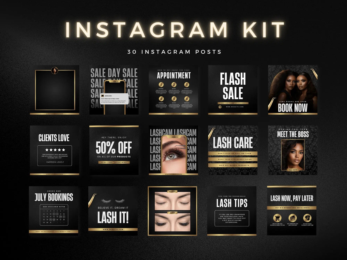 Gold Lash Tech Instagram Kit - Shaima Studio