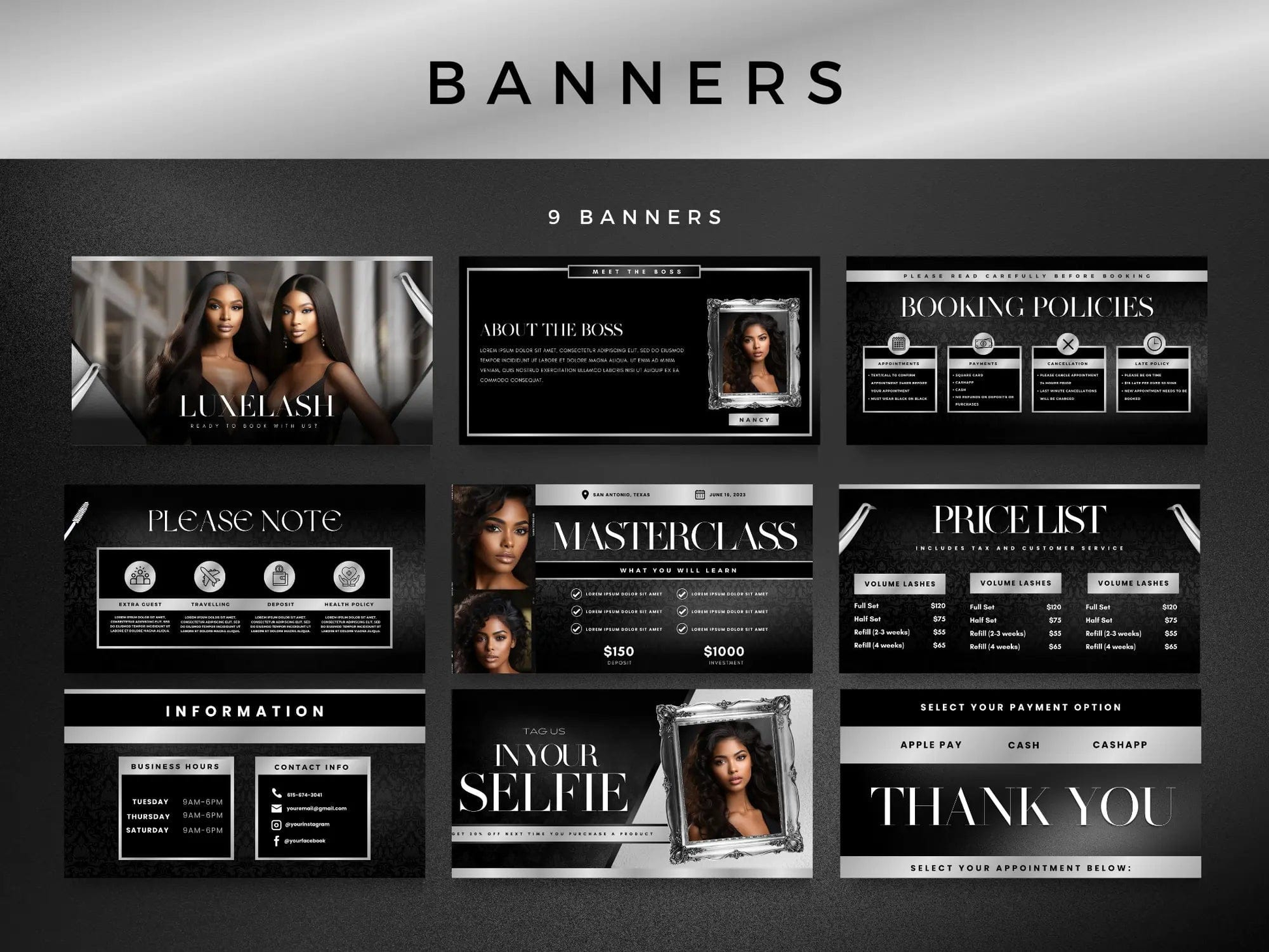 Black & Silver Lash Tech Acuity Scheduling Site - Shaima Studio
