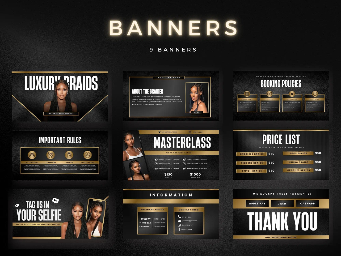 Black & Gold Braiding Acuity Scheduling Site - Shaima Studio