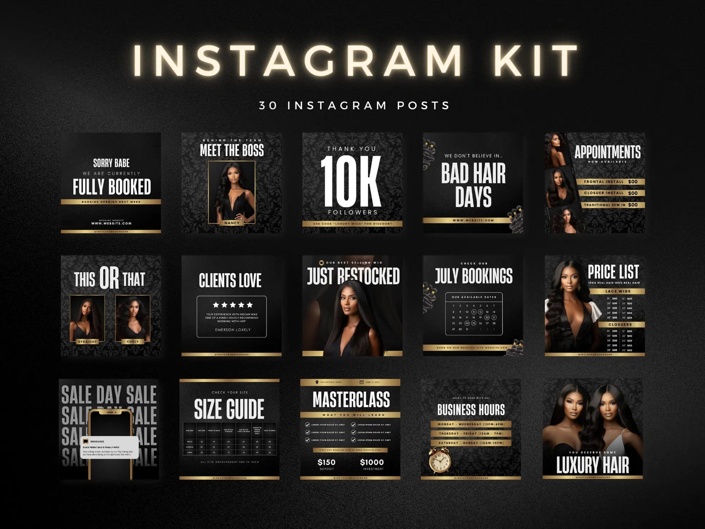 Gold & Black Hair Instagram Kit - Shaima Studio
