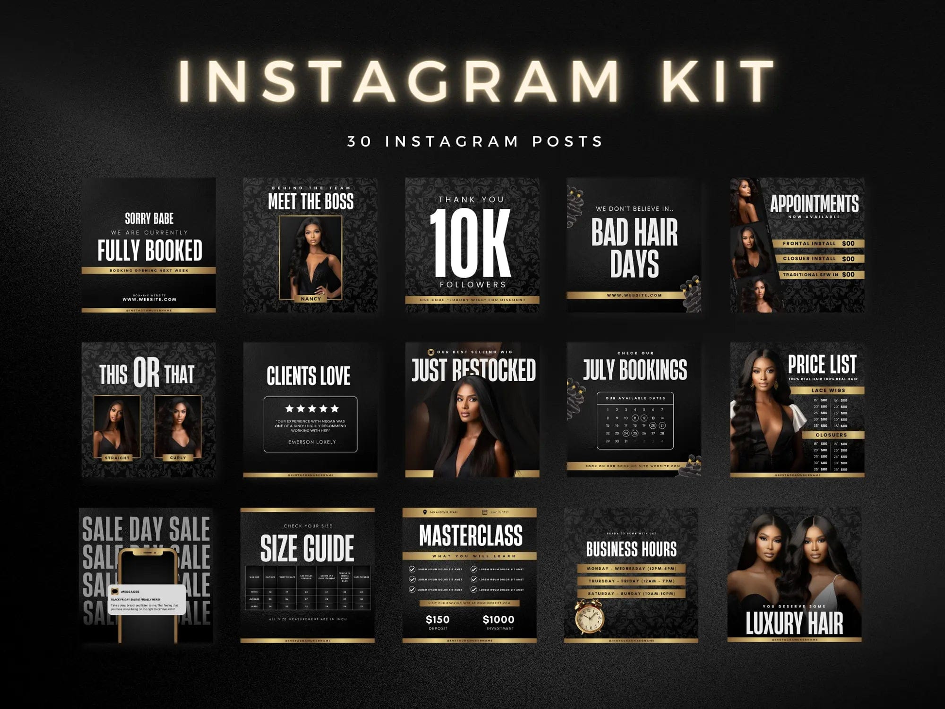 Gold & Black Hair Instagram Kit - Shaima Studio