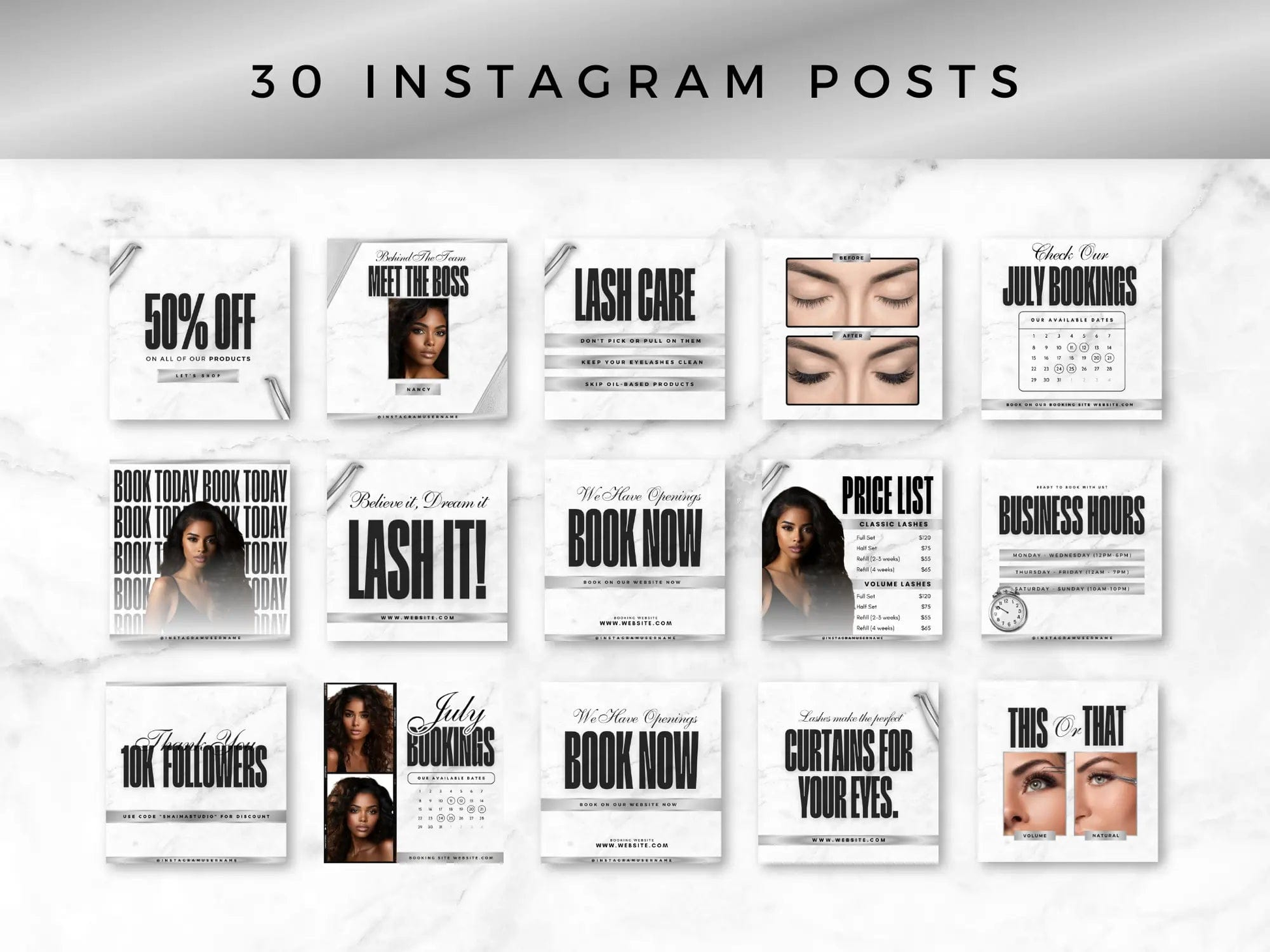 Silver & White Lash Tech Instagram Kit - Shaima Studio