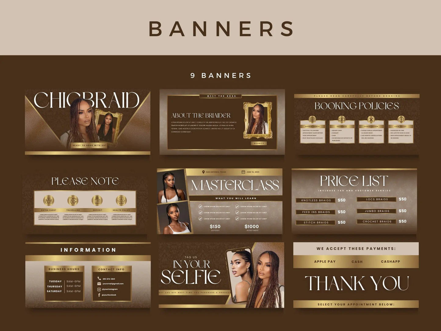 Brown & Gold Braiding Acuity Scheduling Site - Shaima Studio