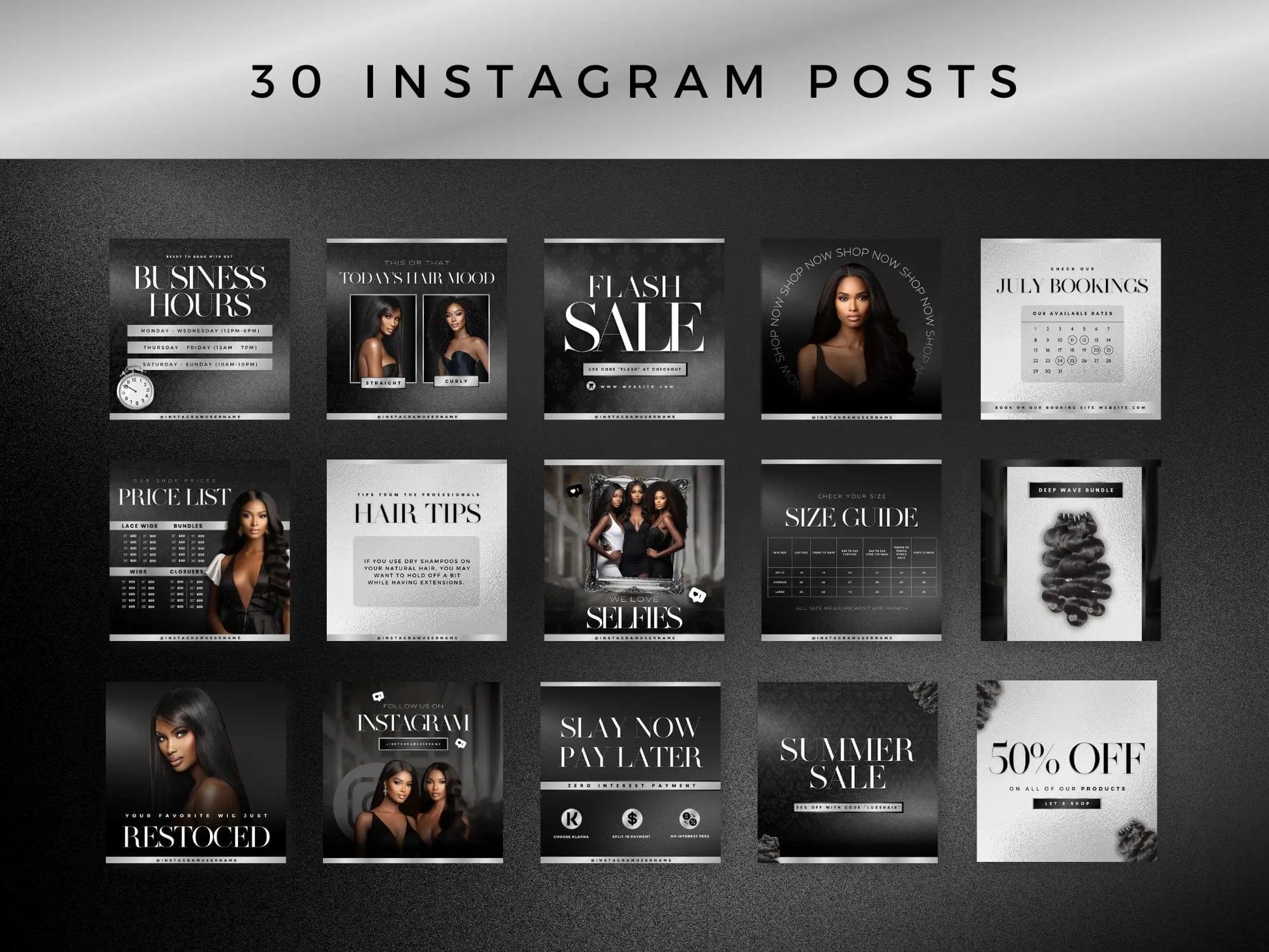 Silver & Black Hair Instagram Kit - Shaima Studio