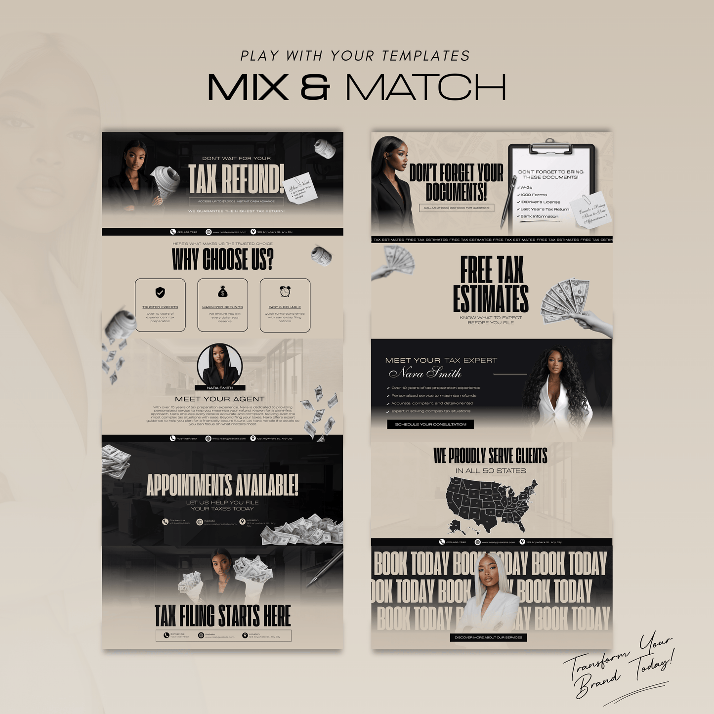 60 Professional Black and Grey Tax Prep Banners Canva Templates | Accountant Web & Mobile Banners