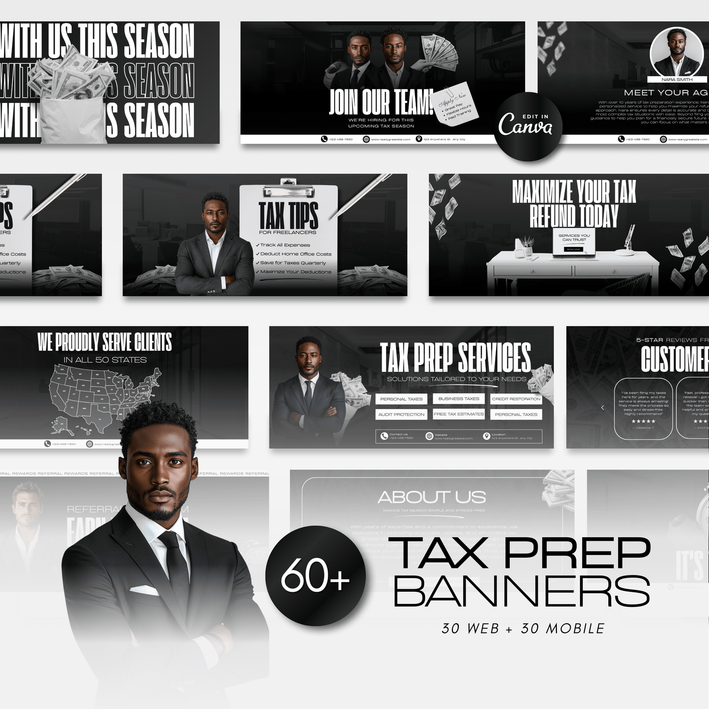 60 Noir Luxury Tax Prep Banners | Elite Black Accountant Website Templates