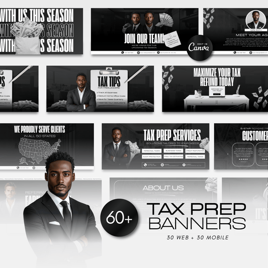 60 Noir Luxury Tax Prep Banners | Elite Black Accountant Website Templates