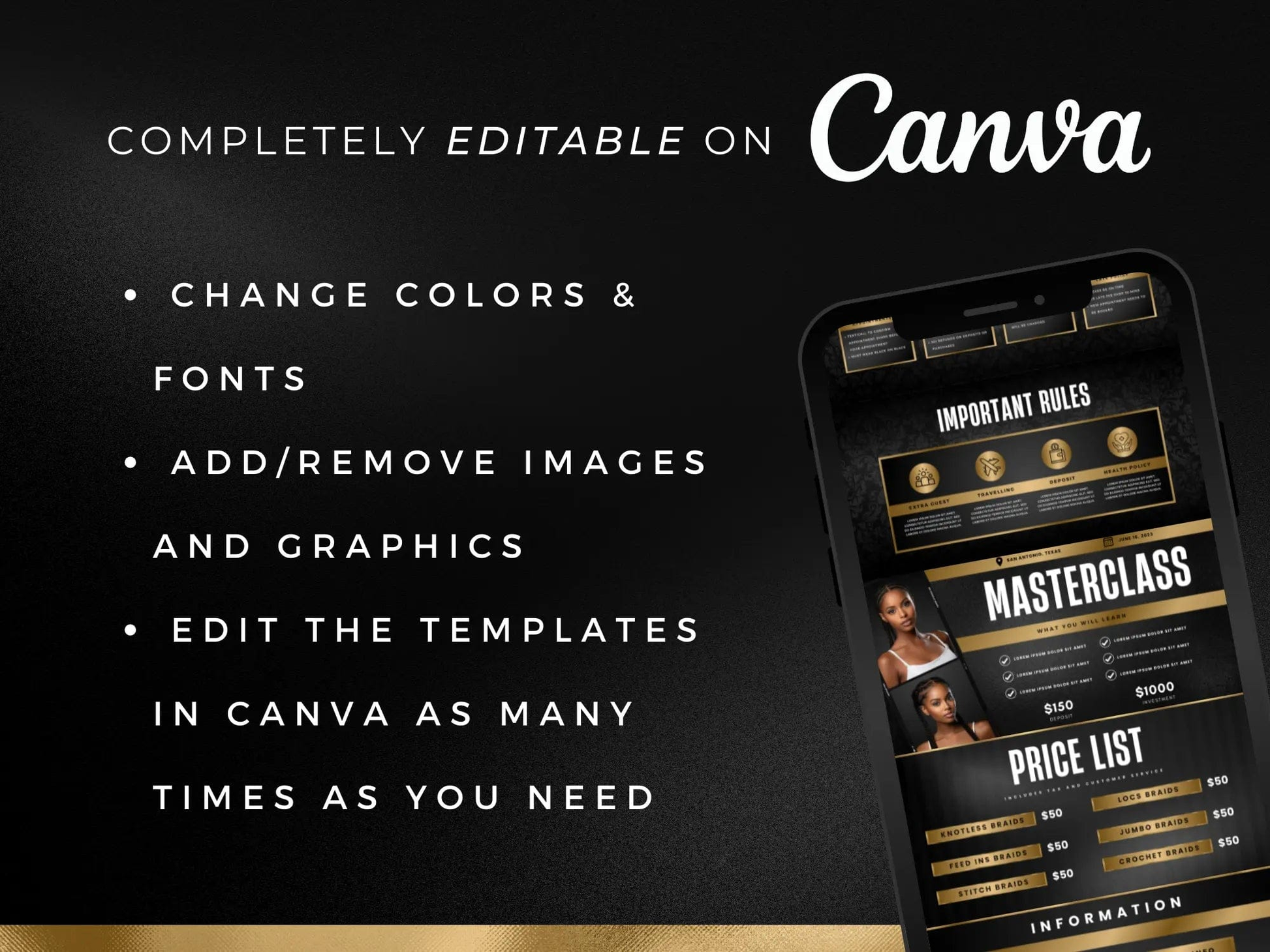 Black & Gold Braiding Acuity Scheduling Site - Shaima Studio