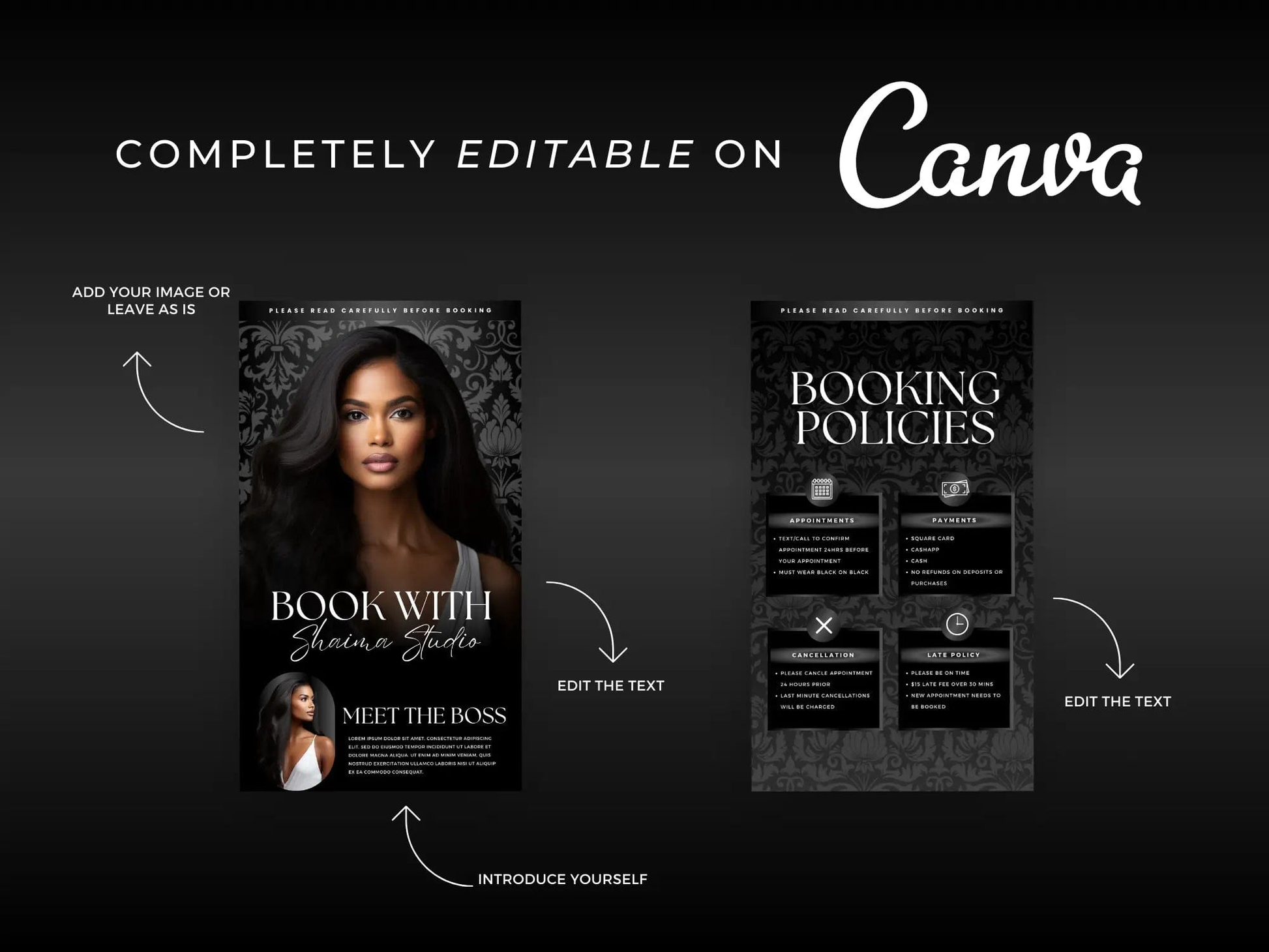 Black Classy Acuity Scheduling Template - Shaima Studio