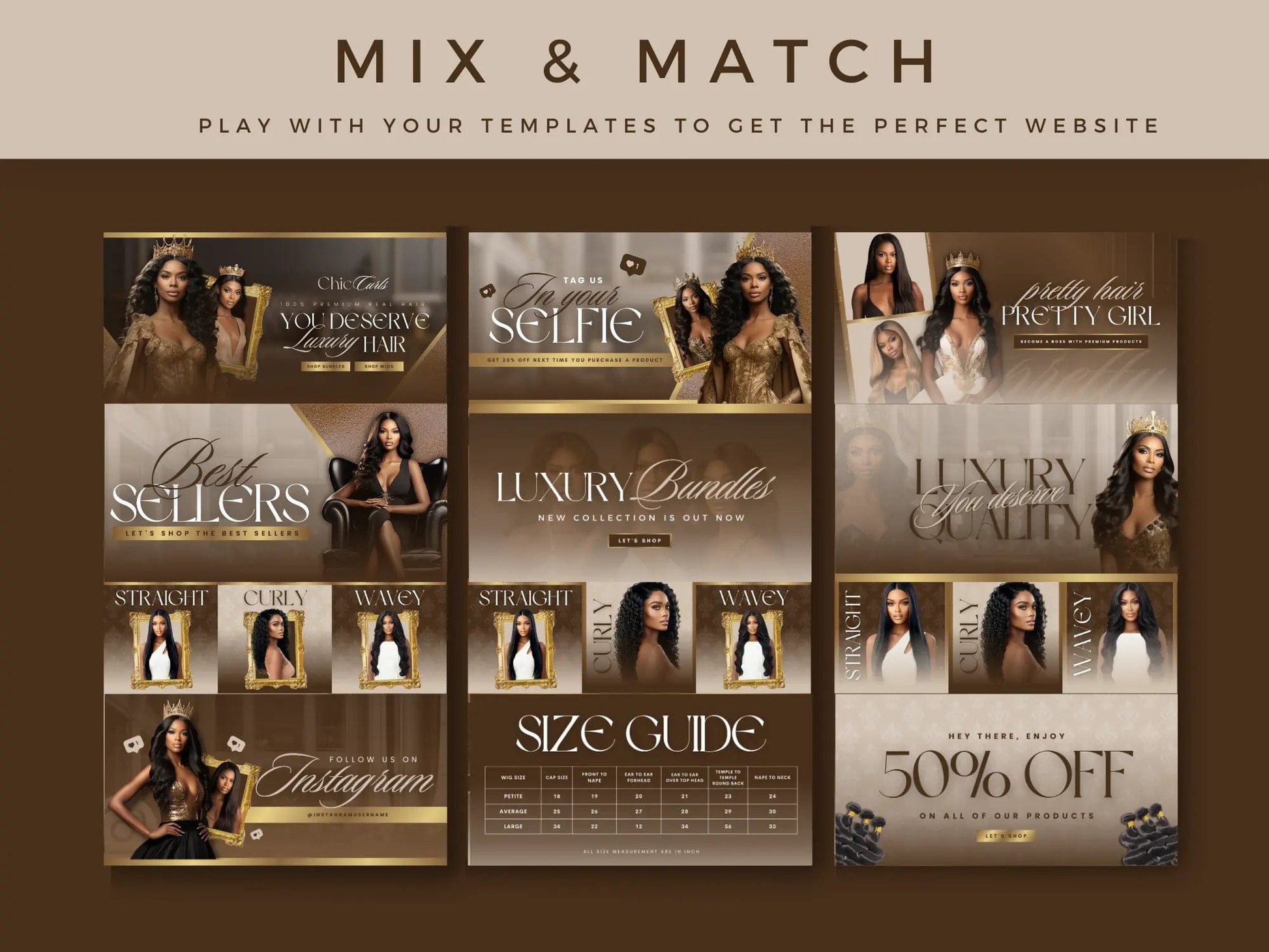 Editable Brown & Gold Hair Website Banners 