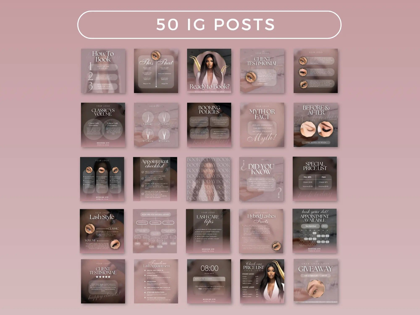 Gold & Pink Lash Tech Instagram Kit - Shaima Studio