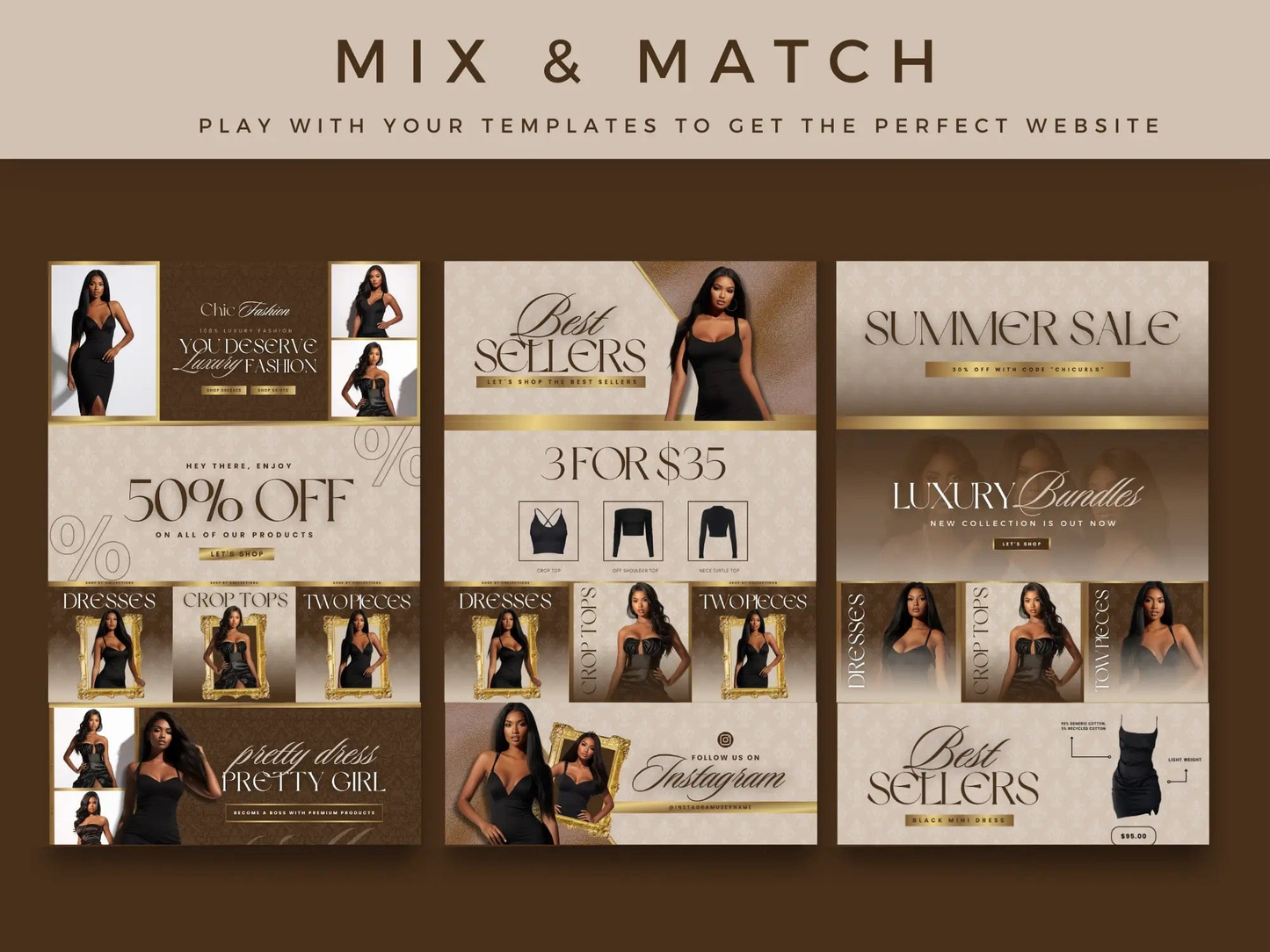 Editable Brown Gold Fashion Website Banners 