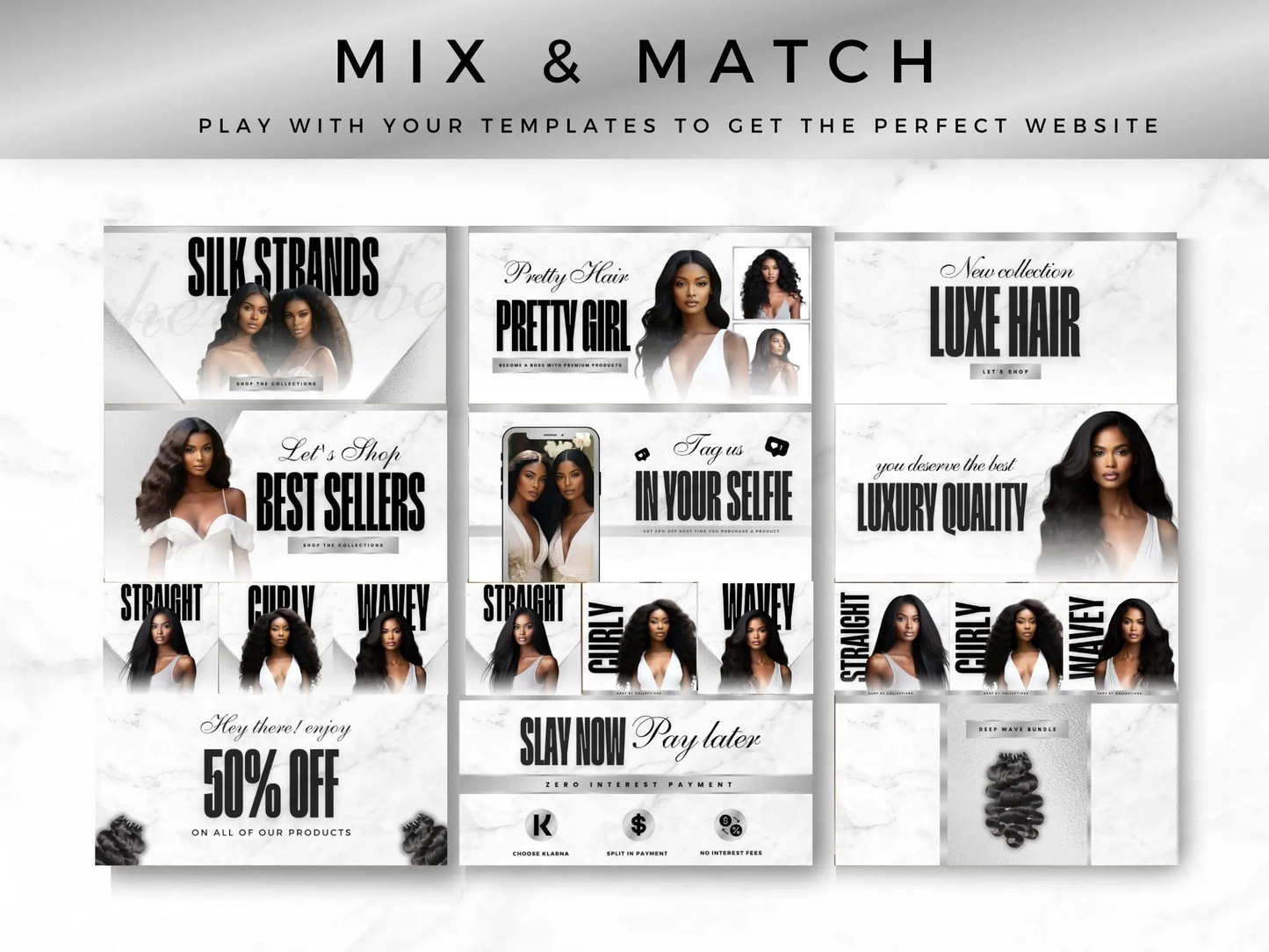 Editable Silver & White Hair Website Banners