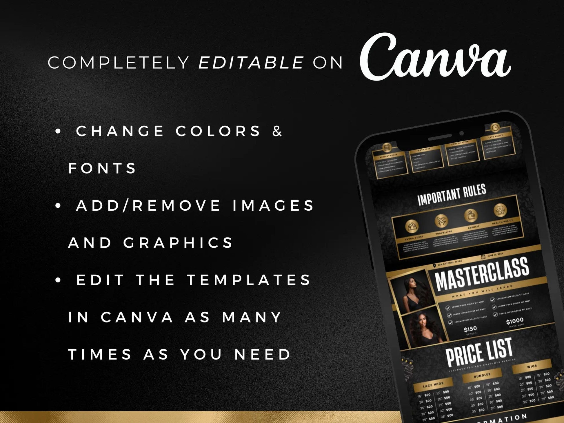 Gold & Black Hair Acuity Scheduling Site - Shaima Studio