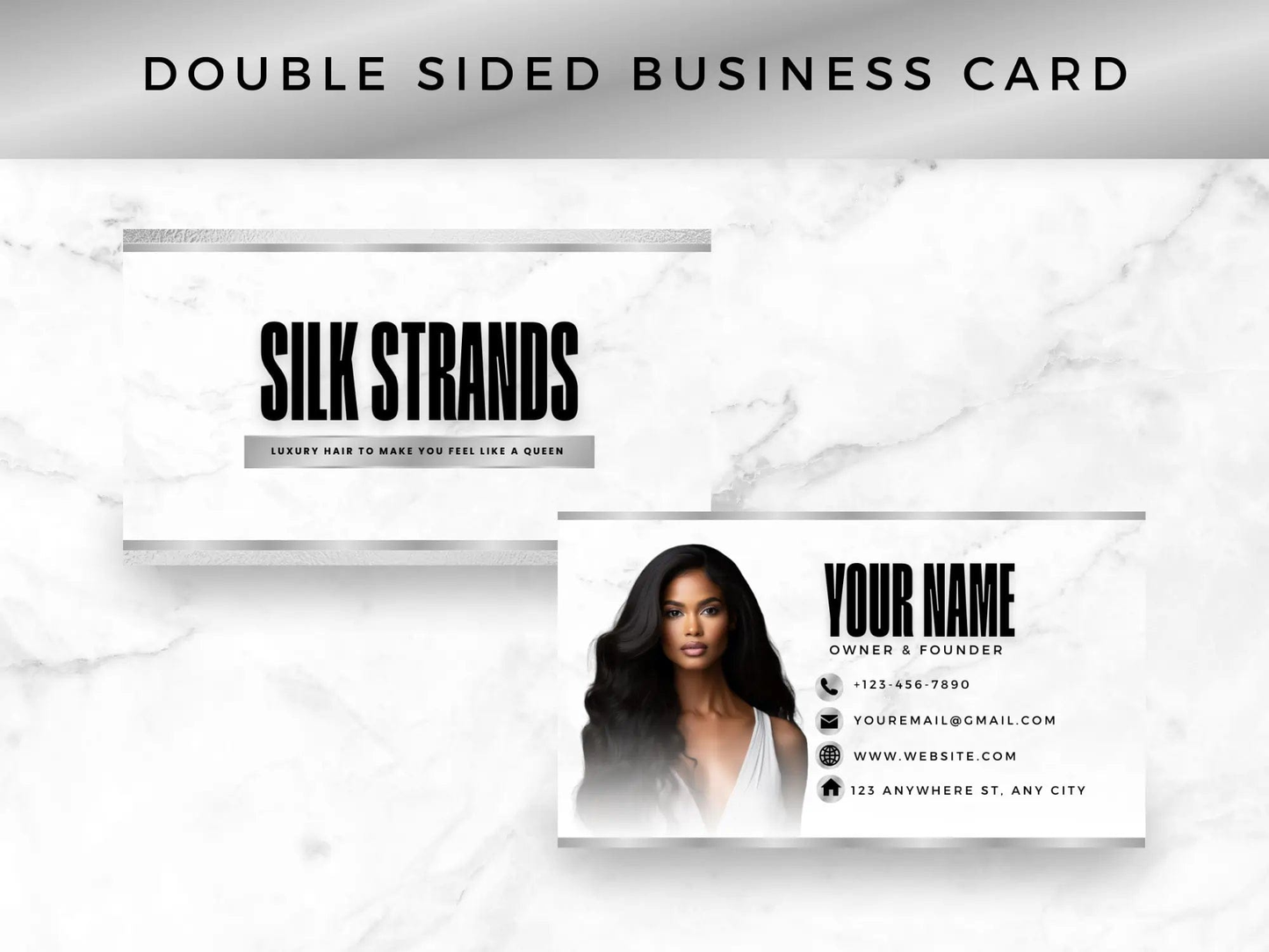 Silver & White Luxury Hair Branding Kit - Shaima Studio