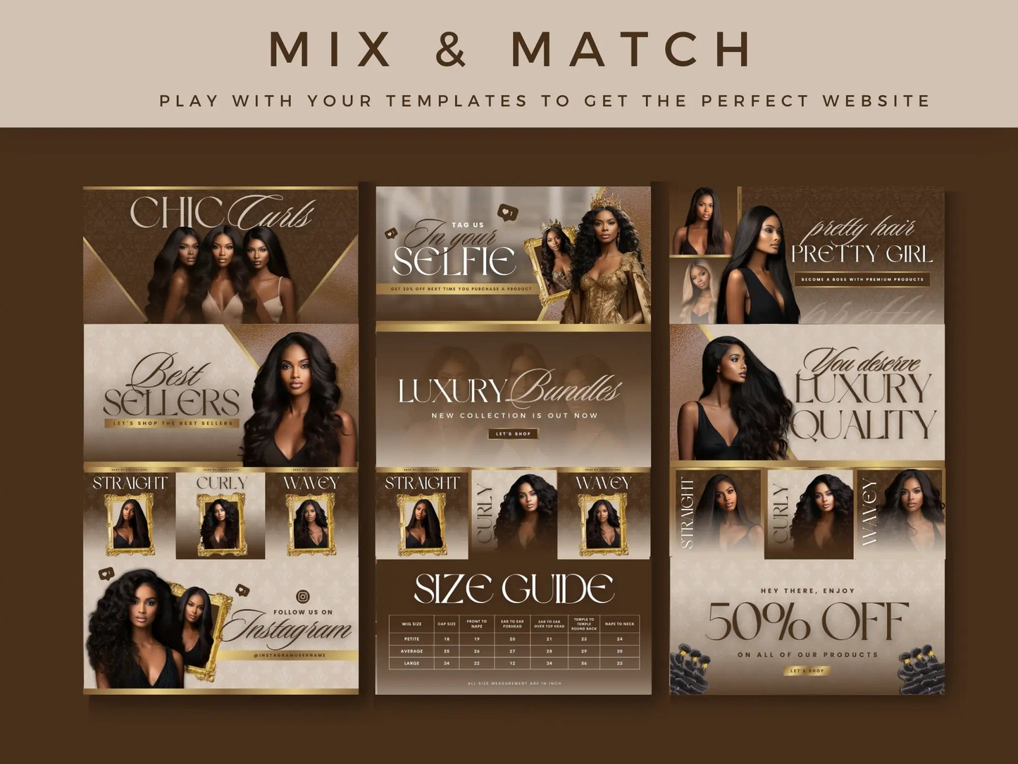 Luxury Brown & Gold Hair Web Banners - Shaima Studio