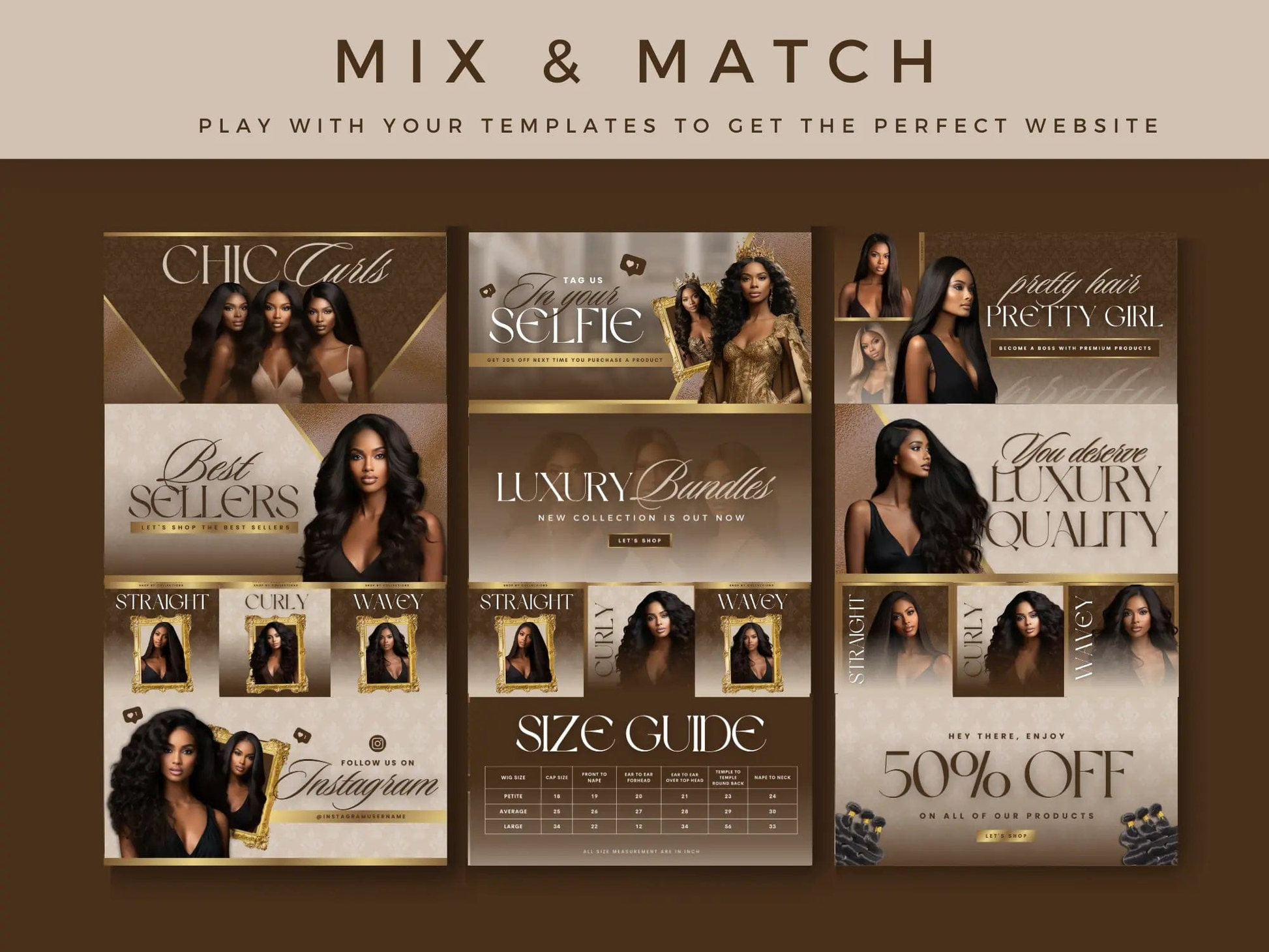 Luxury Brown & Gold Hair Web Banners - Shaima Studio