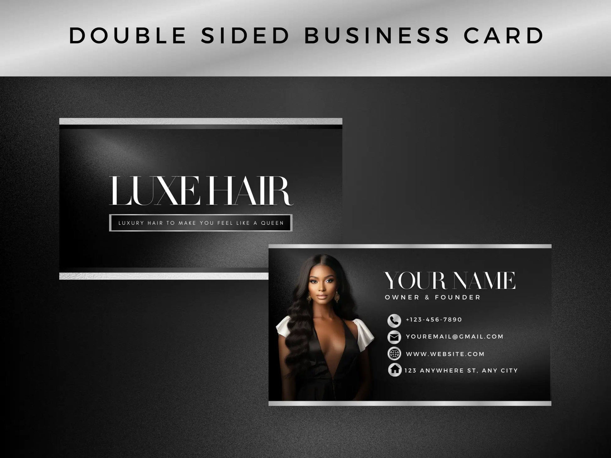 Black & Silver Luxury Hair Branding Kit - Shaima Studio