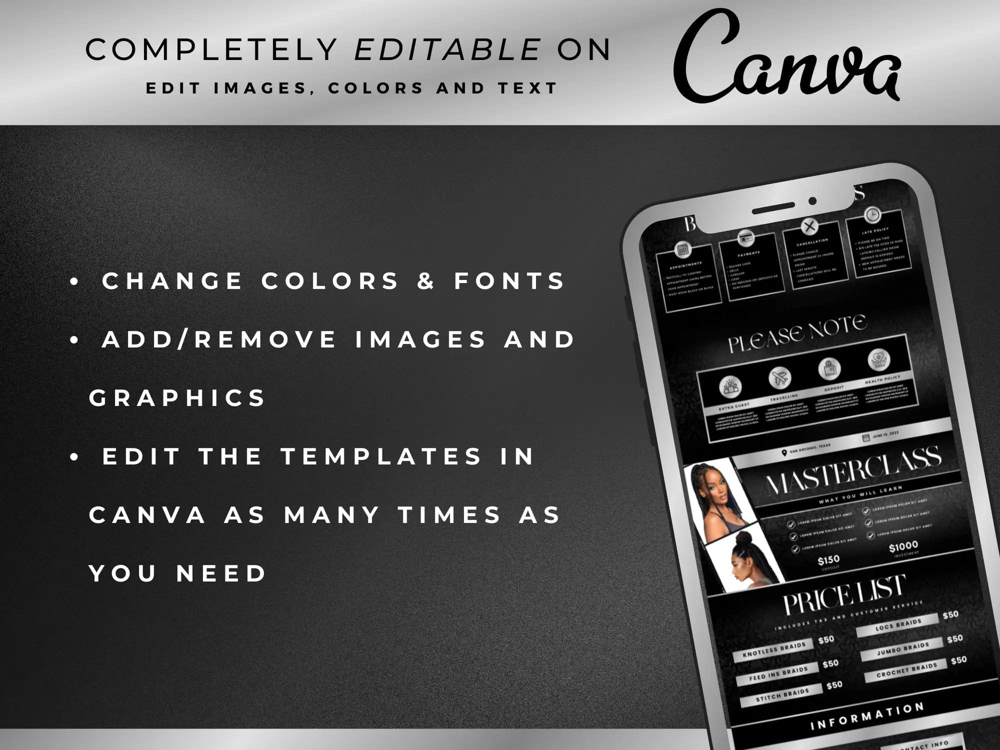 Silver & Black Braiding Acuity Scheduling Site - Shaima Studio