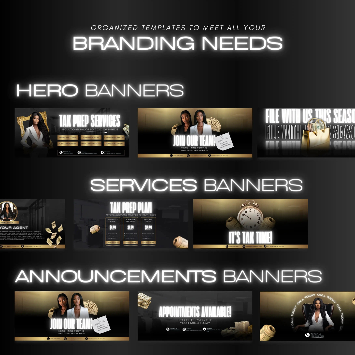 60 Black and Gold Professional Tax Prep Banners Canva Templates | Elite Accountant Web Banners