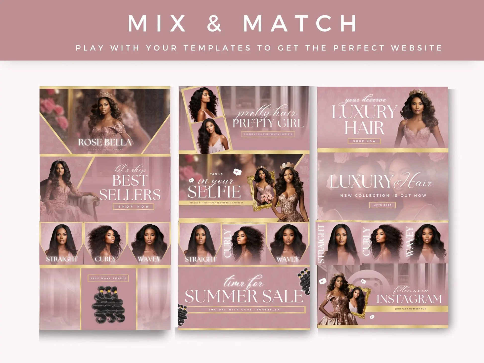 Editable Luxury Rose Gold Hair Website Banners