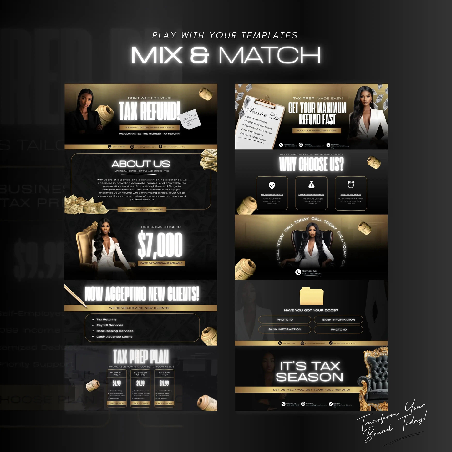 60 Black and Gold Professional Tax Prep Banners Canva Templates | Elite Accountant Web Banners