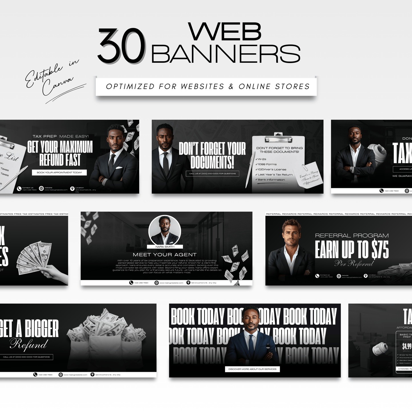 60 Noir Luxury Tax Prep Banners | Elite Black Accountant Website Templates