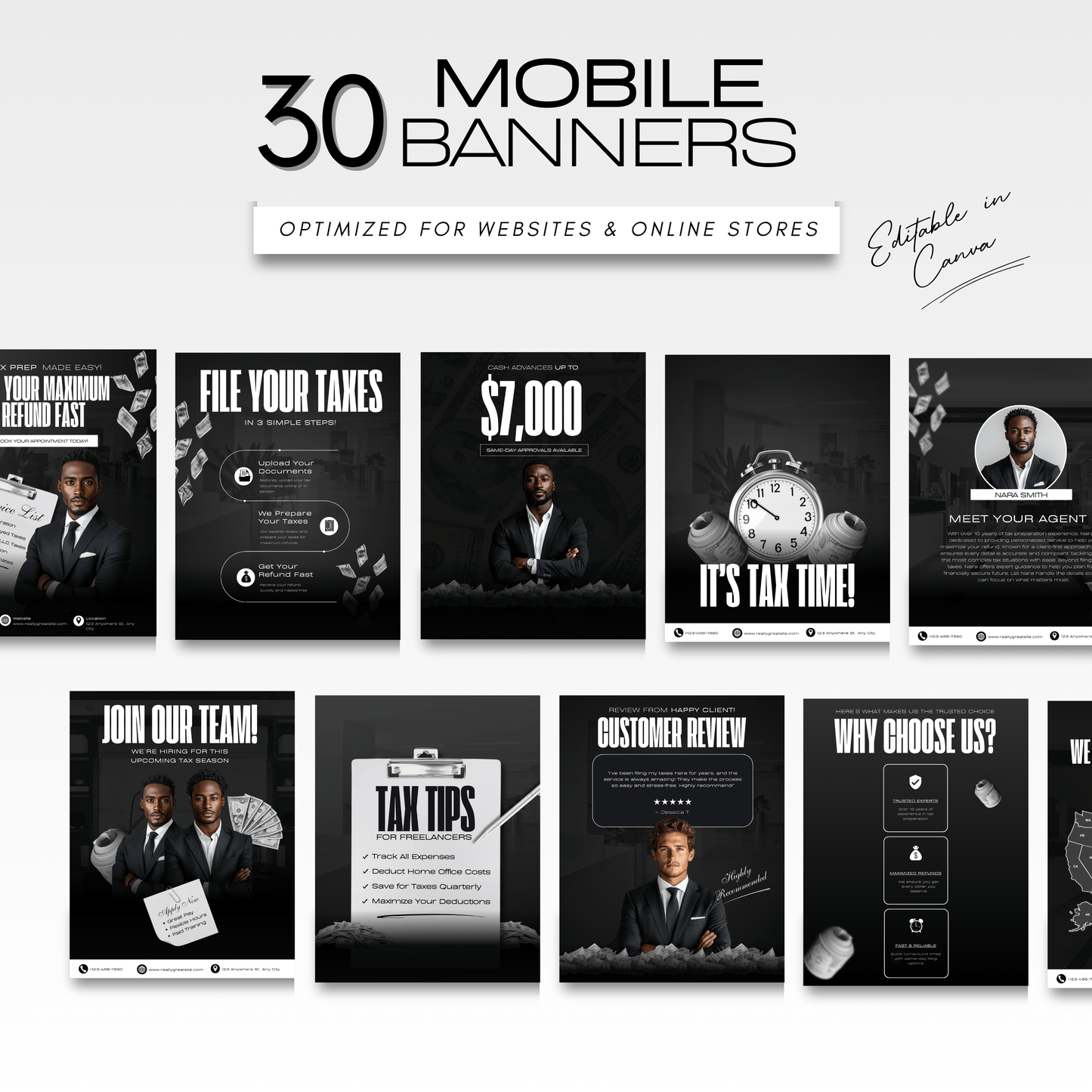 60 Noir Luxury Tax Prep Banners | Elite Black Accountant Website Templates