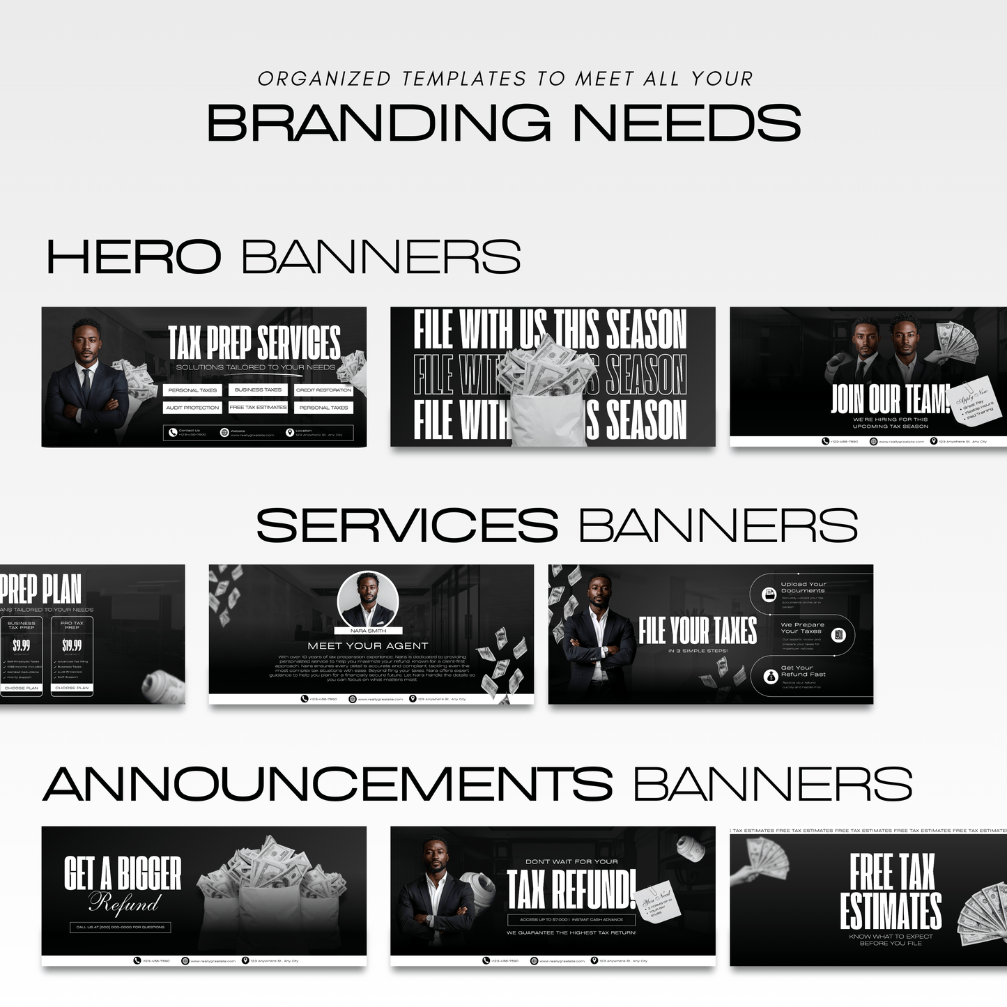 60 Noir Luxury Tax Prep Banners | Elite Black Accountant Website Templates