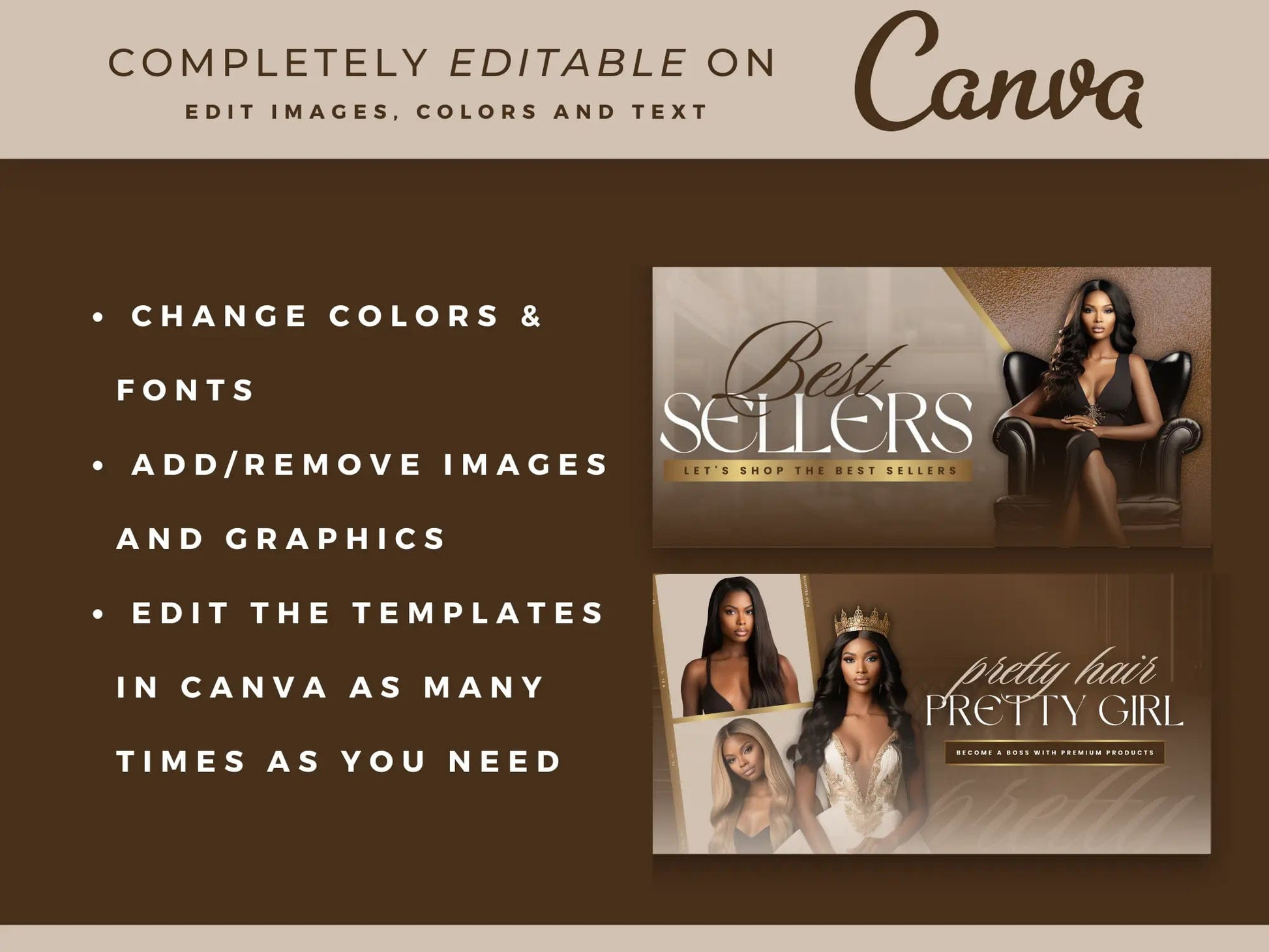 Canva Brown & Gold Hair Website Banners